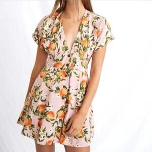 Marine Layer Camila Tropical Floral Orange Print Summer Pink Mini Dress Size XS